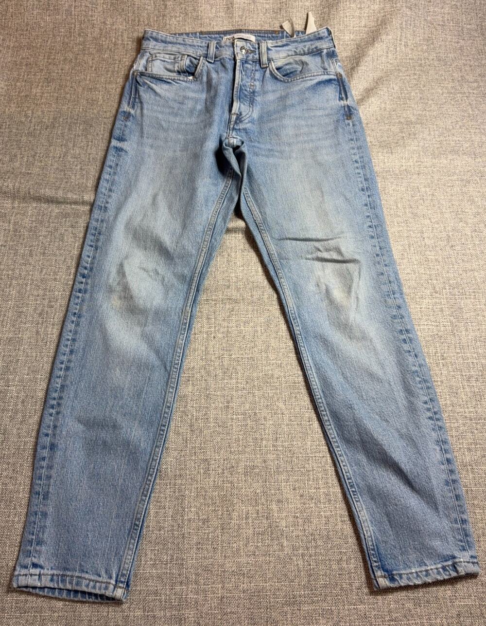 Zara Mens Jeans 31 Light Wash Slim Straight Cropped Ankle Denim 26.5 Inseam